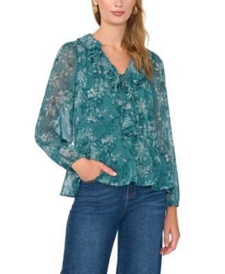 Women's Floral V-Neck Flutter-Sleeve Blouse