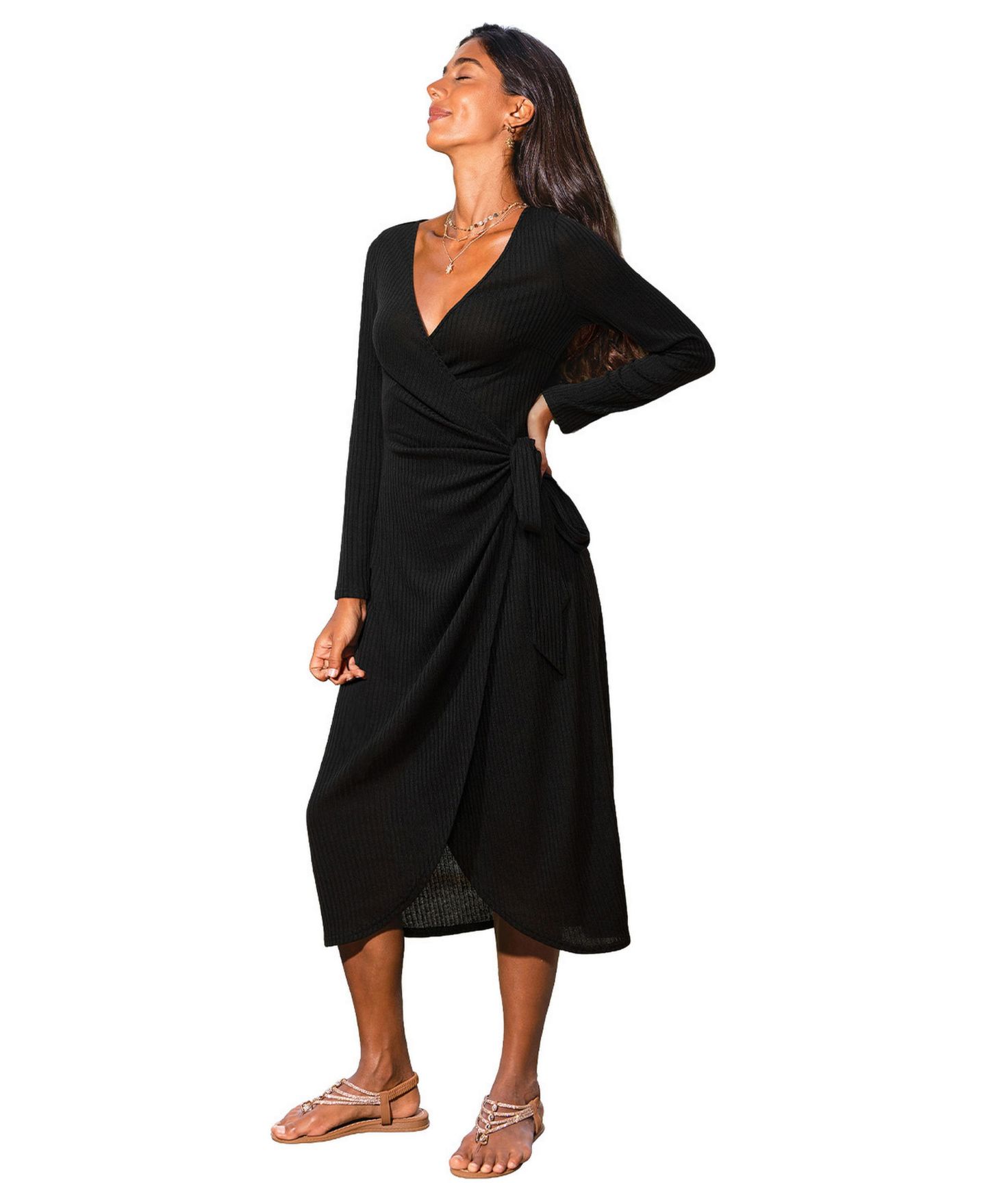 Женское платье Cupshe On Top of the World V-Neck Long-Sleeve Midi, цвет: Чёрный — фото 2