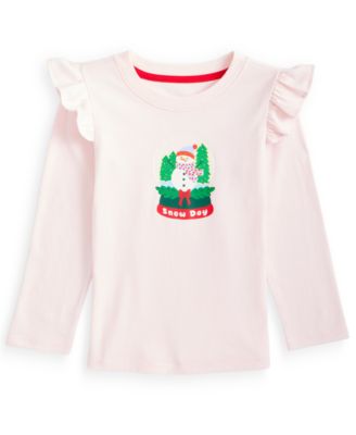 Baby Girls' and Toddler Girls' 12M-5T Let It Snow Snowman Graphic Ruffle-Trim T-Shirt