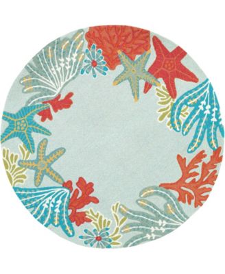 Ravella 2256 Ocean Scene Blue 5' Indoor, Outdoor Round Area Rug