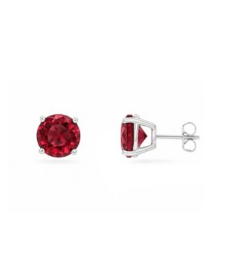 Sterling Silver Garnet Cubic Zirconia Round Stud Earrings