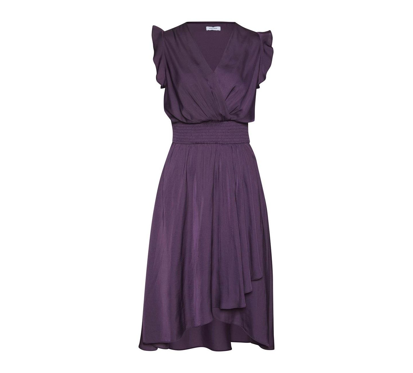 Женское платье Lascana Ruffle-Sleeve Satin High-Low Midi, цвет: Фиолетовый — фото 4
