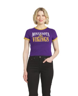 Women's  Purple Minnesota Vikings Cropped Throwback Ringer Baby T-Shirt