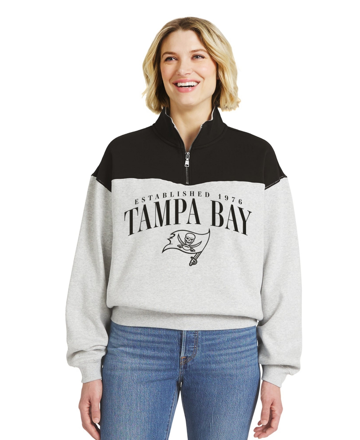 Wear by Erin Andrews Women's Tampa Bay Buccaneers Mock-Neck Colorblock Half-Zip Pullover - Heather Gray