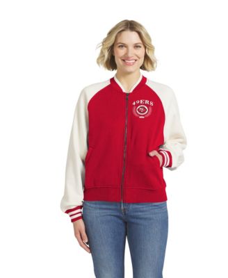 Women's Scarlet San Francisco 49ers Throwback Varsity Fleece Raglan Full-Zip Jacket