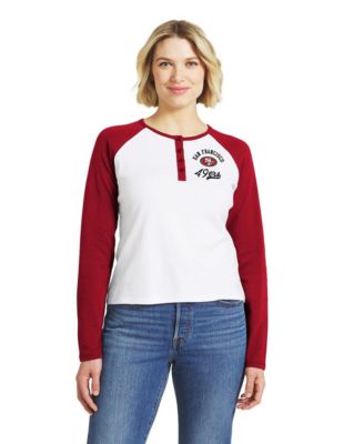 Women's  White/Scarlet San Francisco 49ers Henley Long Sleeve Raglan T-Shirt