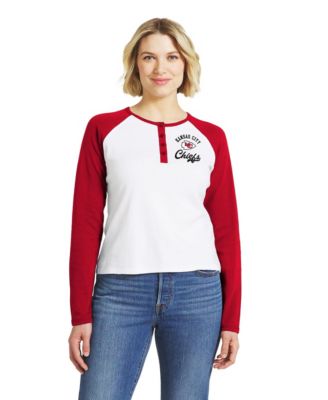 Women's  White/Red Kansas City Chiefs Henley Long Sleeve Raglan T-Shirt
