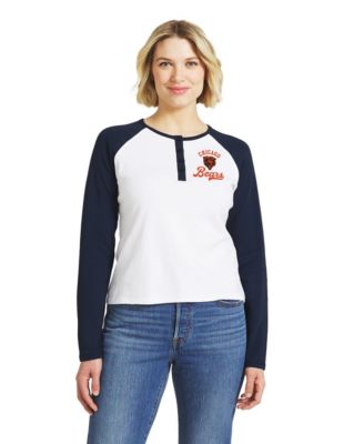 Women's  White/Navy Chicago Bears Henley Long Sleeve Raglan T-Shirt