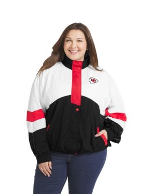 Women's  White/Black Kansas City Chiefs Plus Size Crinkle Full-Snap Hooded Windbreaker