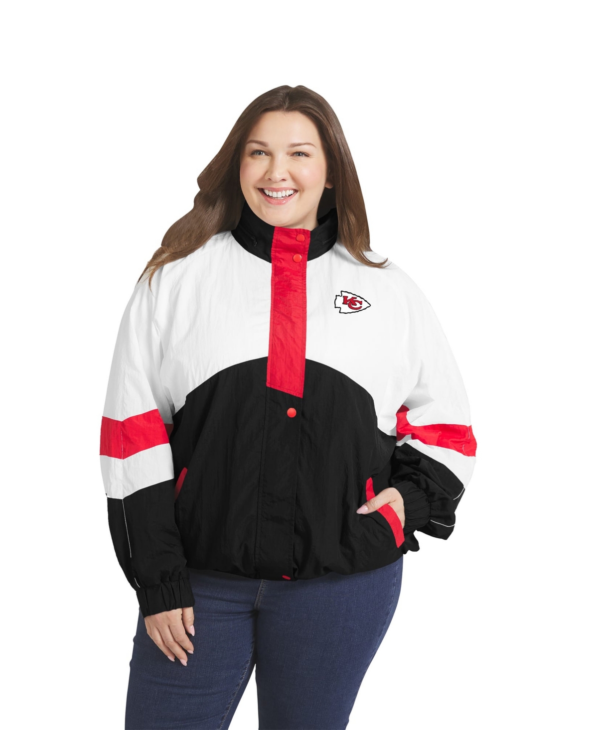 Wear by Erin Andrews Women's Plus Kansas City Chiefs Hooded Crinkle Windbreaker Jacket