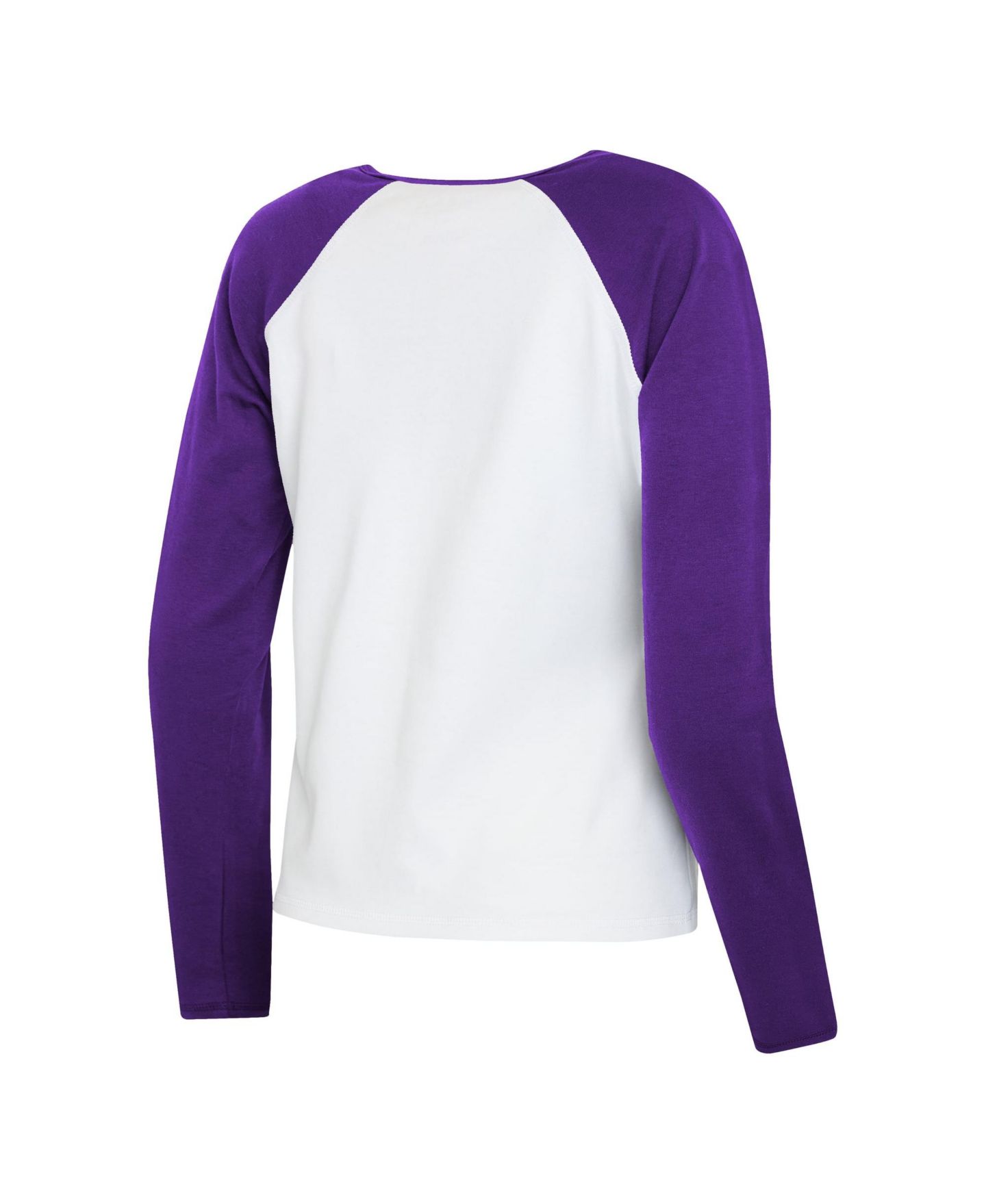 Женская футболка WEAR by Erin Andrews White/Purple Minnesota Vikings Henley Long Sleeve Raglan — фото 3