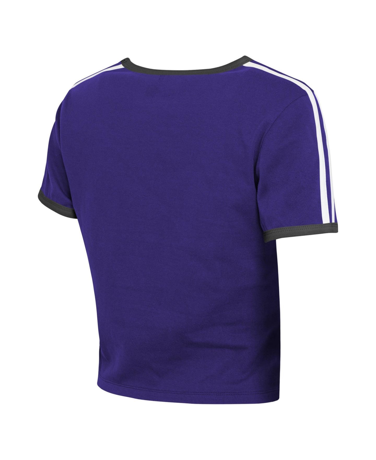 Женская футболка WEAR by Erin Andrews Purple Baltimore Ravens Cropped Throwback Ringer Baby T-Shirt — фото 3