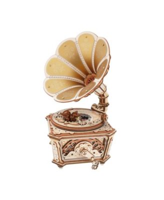 Vintage Gramophone 200-Piece 3D Wooden Puzzle Mechanical Music Box, Ages 14+