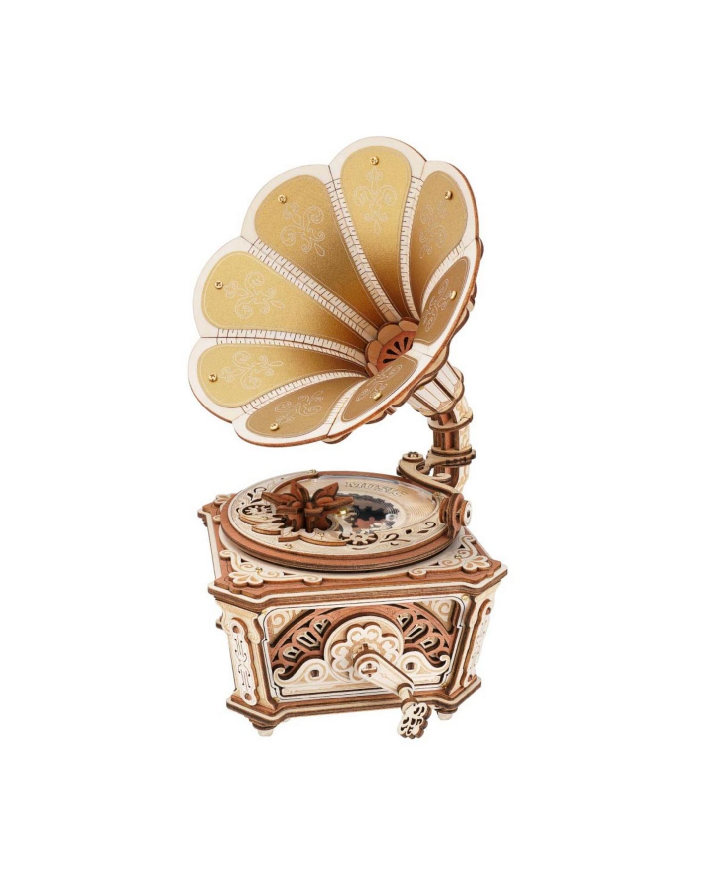 Детские конструкторы Robotime Vintage Gramophone 200-Piece 3D Wooden Puzzle Mechanical Music Box, Ages 14+ — фото 1