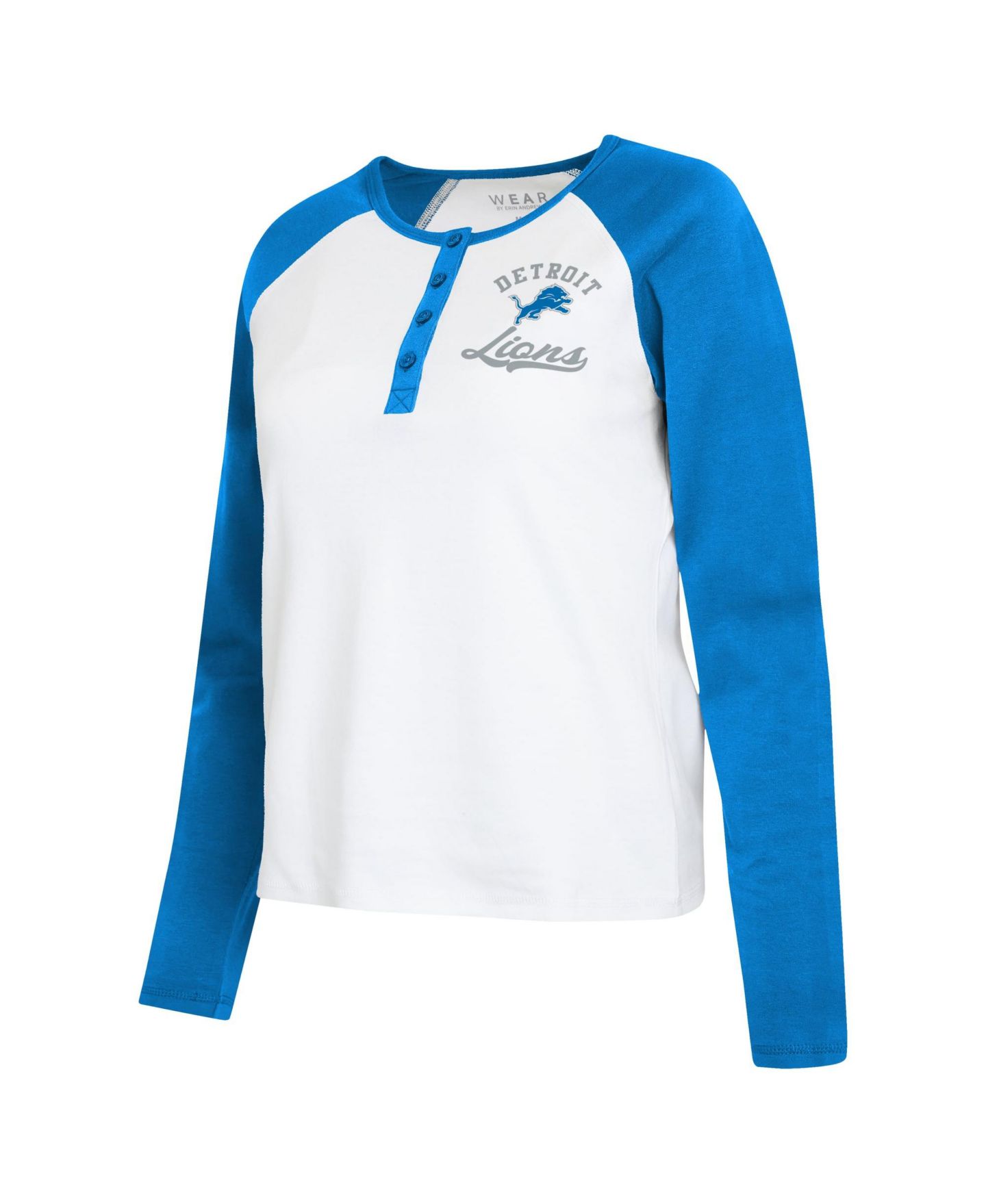 Женская футболка WEAR by Erin Andrews White/Blue Detroit Lions Henley Long Sleeve Raglan — фото 4