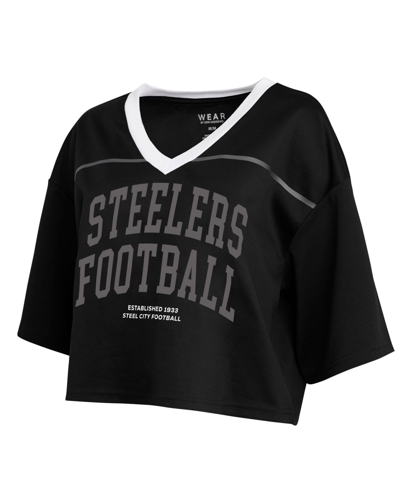 Женская футболка WEAR by Erin Andrews Black Pittsburgh Steelers Cropped V-Neck Jersey — фото 4