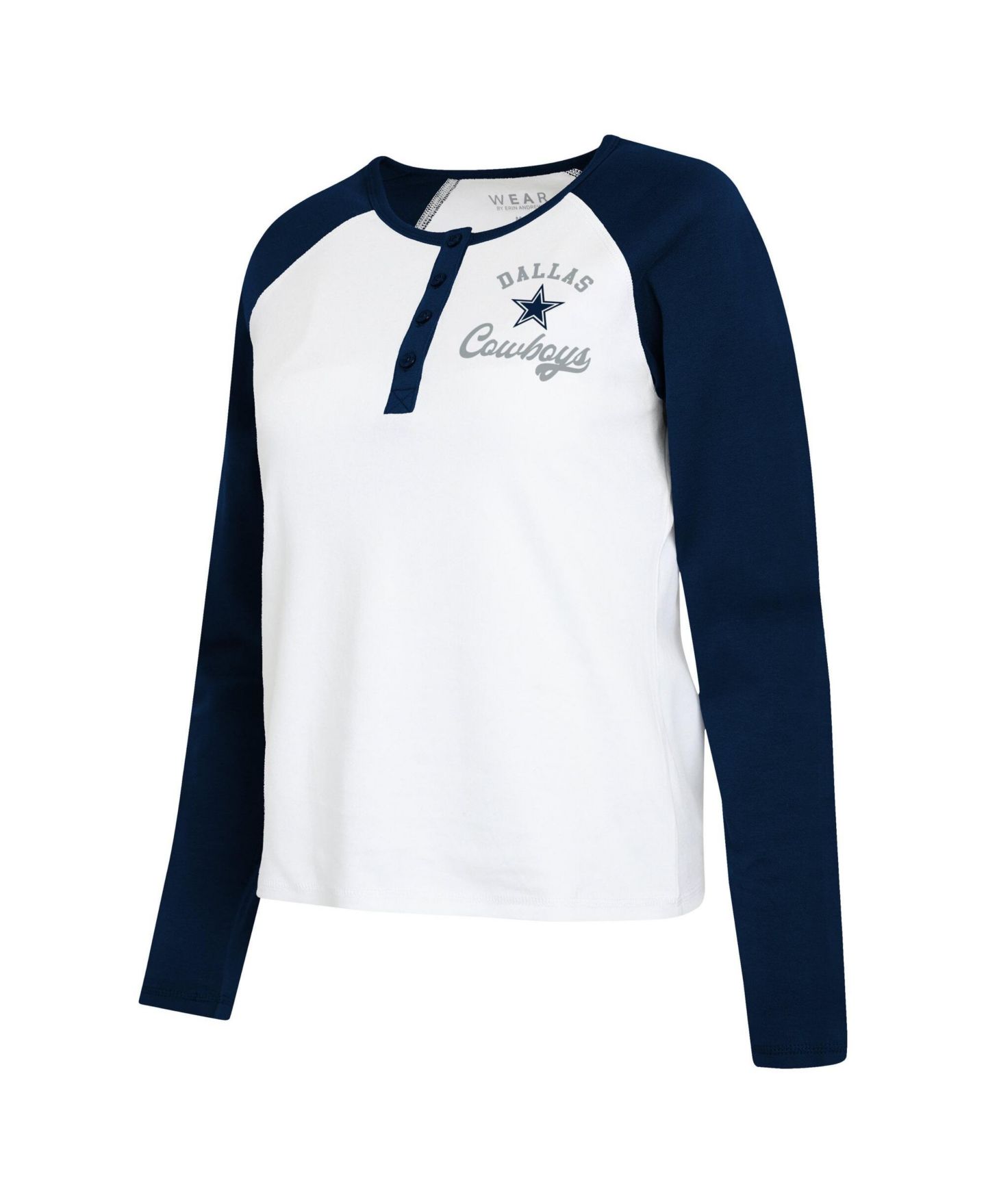 Женская футболка WEAR by Erin Andrews White/Navy Dallas Cowboys Henley Long Sleeve Raglan — фото 4