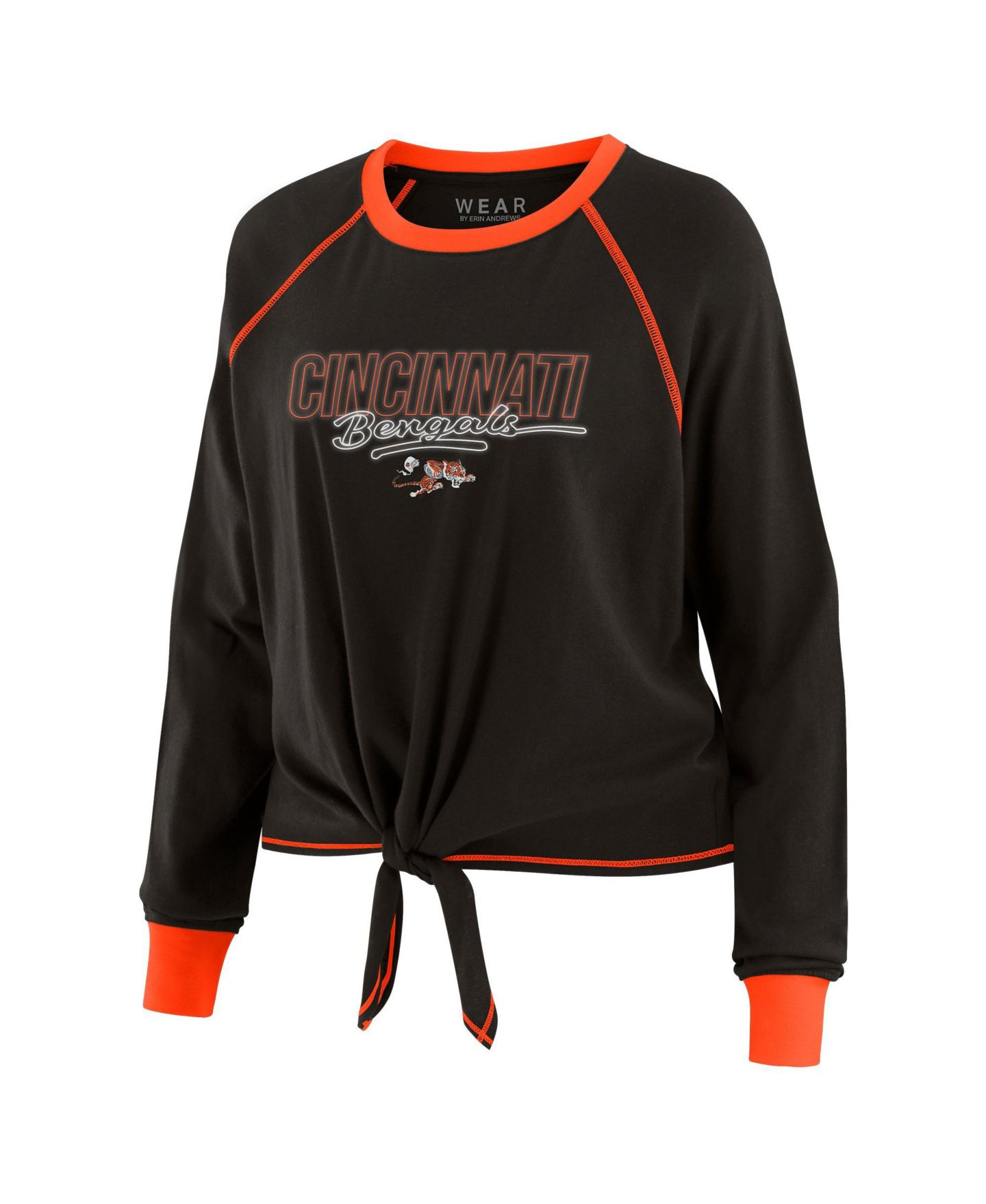 Женская футболка WEAR by Erin Andrews Black Cincinnati Bengals Tie-Front Long Sleeve — фото 4
