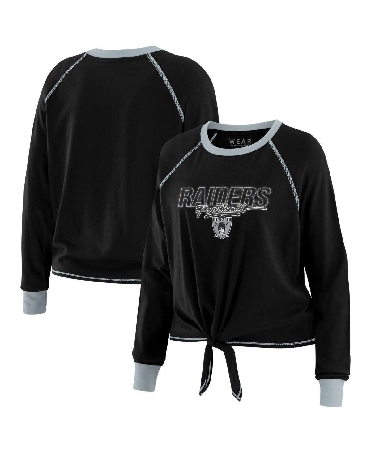 Wear by Erin Andrews Women's Las Vegas Raiders Tie-Front Raglan Long-Sleeve T-Shirt