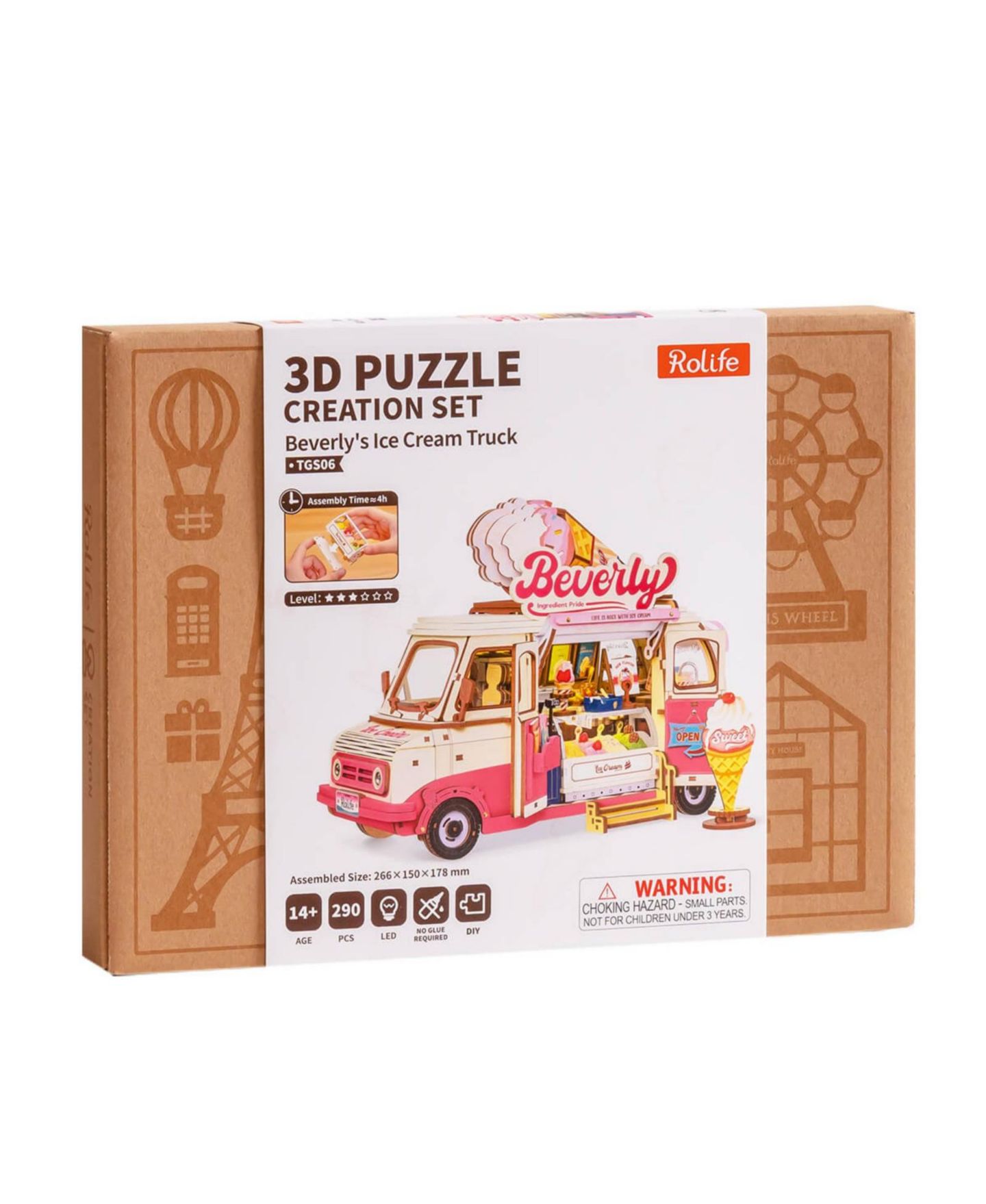Детский конструктор Robotime Ice Cream Truck Beverly's 3D Wooden Puzzle Building Kit with LED Light, Ages 14+ — фото 6