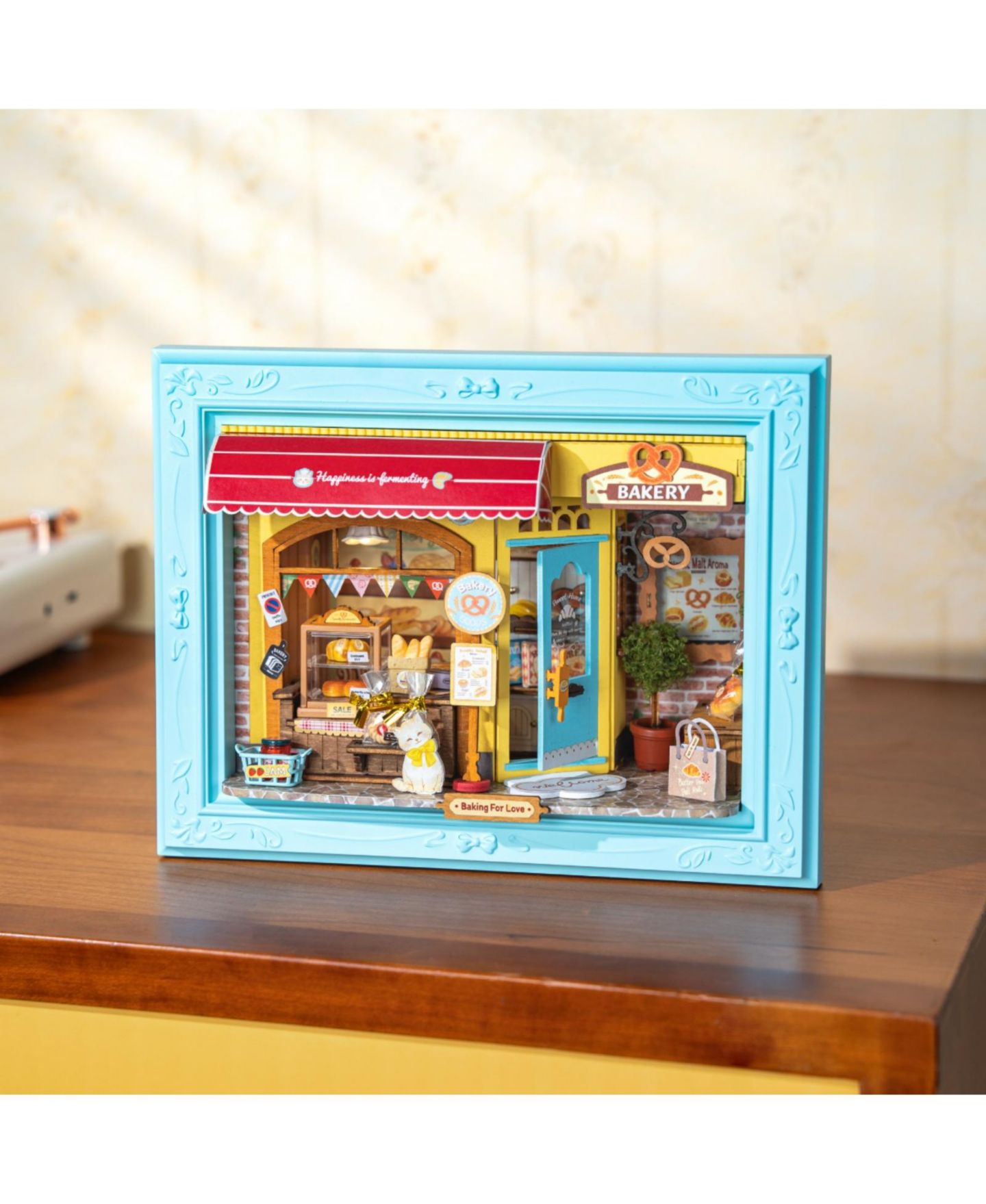 Детские куклы Robotime Fluffy Cat Bakery Wood Shadow Box with LED Light, Ages 14+ — фото 3