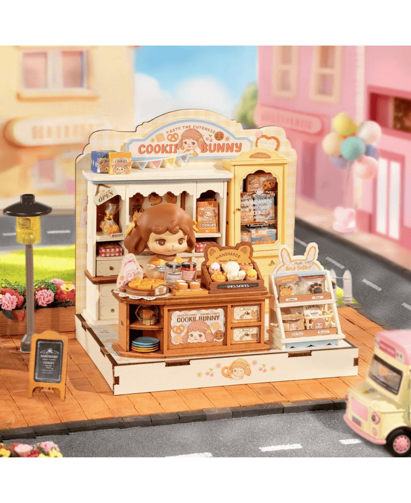 Детские аксессуары для кукол Robotime Cookii Bunny's Cookie Shop Miniature Dollhouse Building Kit with Pre-Cut Wood Pieces, Ages 14+ — фото 4