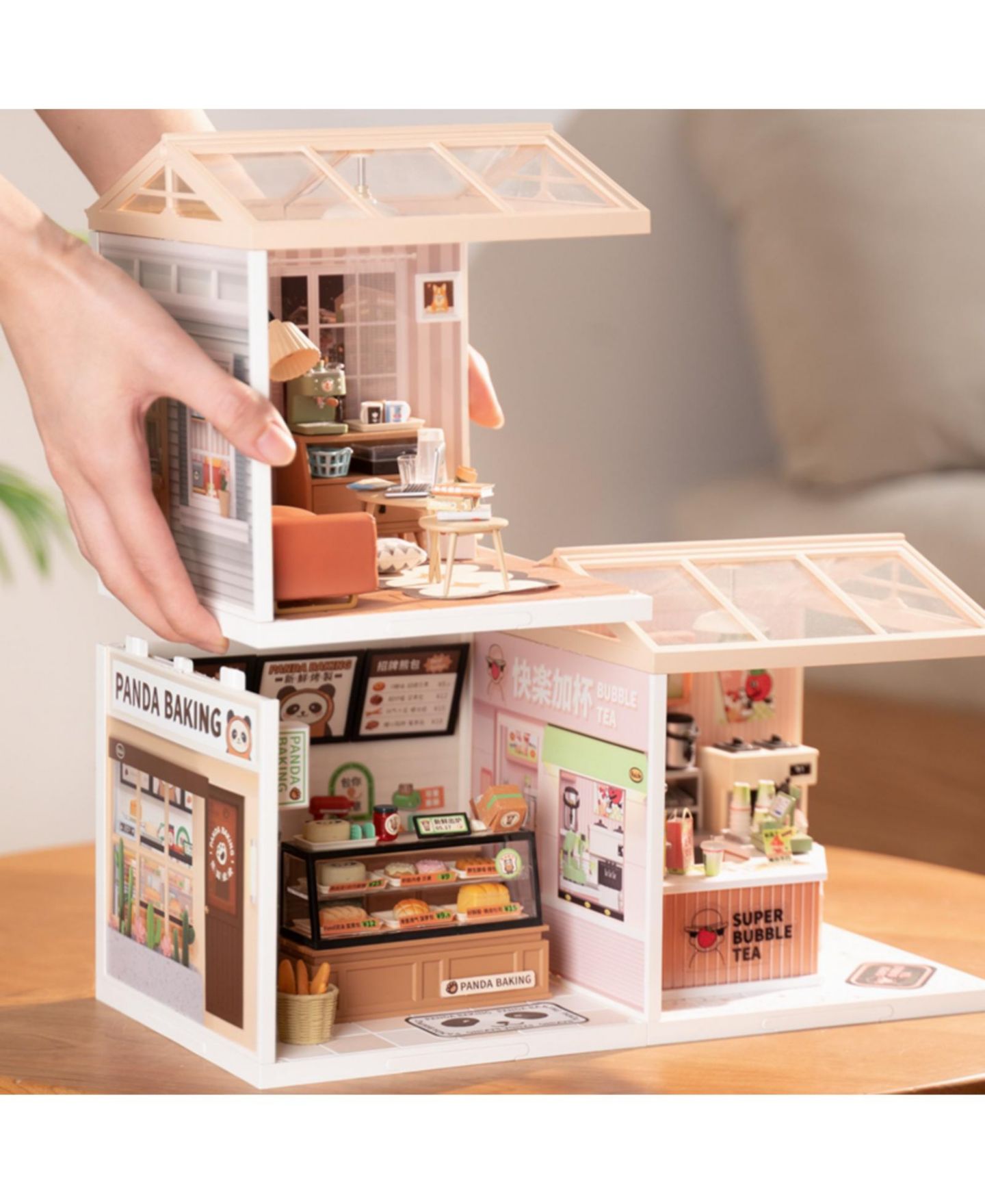 Детские аксессуары для кукол Robotime Cozy Living Lounge Wood Miniature Dollhouse Kit with Detailed Interior, Ages 14+ — фото 4