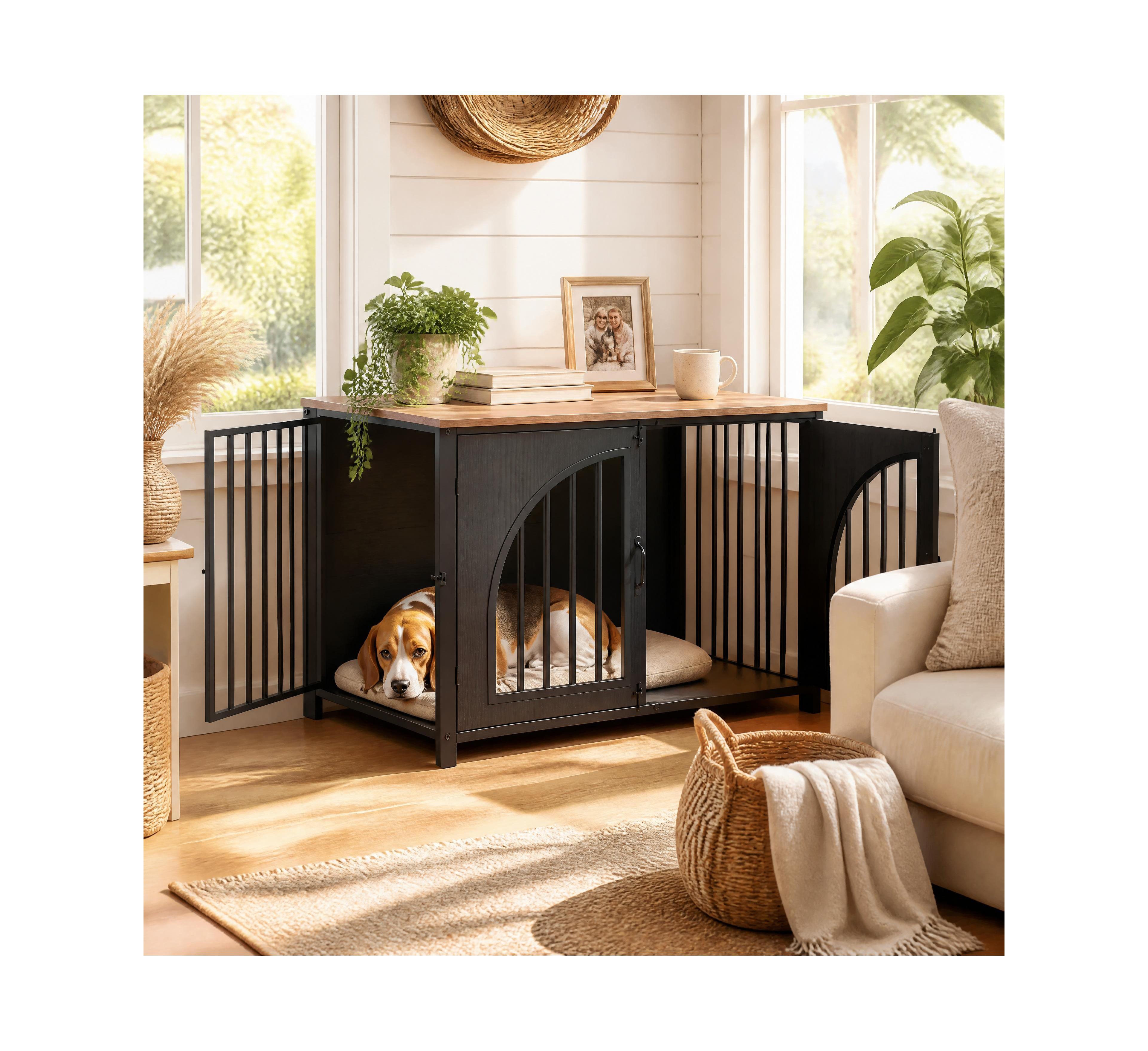 Metal Dog Crate Furniture with Locking Arched Door and Mdf Panels