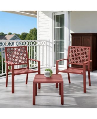 3-Piece Metal Patio Bistro Set with 2 Stackable Armchairs and 1 Side Table, Geometric Back Outdoor Dining Set for Balcony Garden