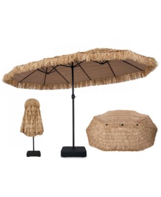 15 x 9 FT Solar Double-Sided Patio Umbrella with Base for Garden Bar