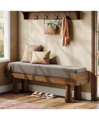 47.24'' Entryway Bench, End of Bed Bench with Berber Fleece Cushion, Wooden Shoe Bench