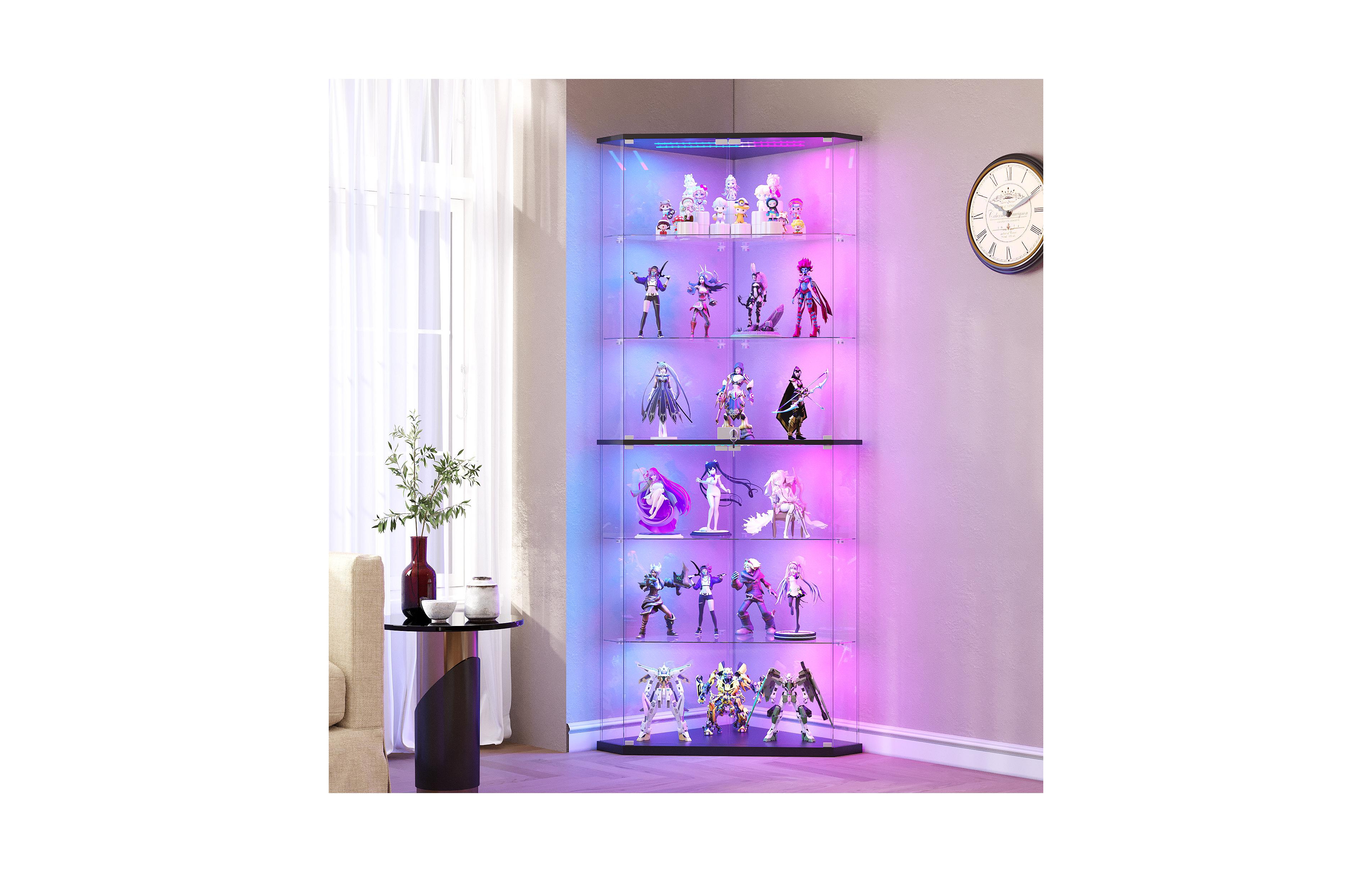 Vlsrka 6-Tier Corner Rgb Led Glass Display Cabinet with Human Sensor