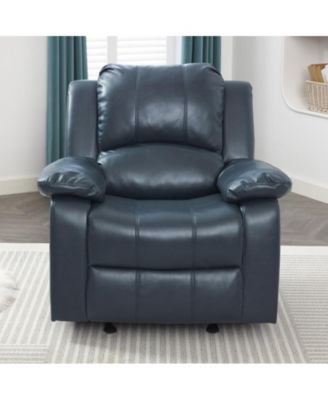 Charlotte Midnight Blue Glider Recliner, 330LBS Faux Leather Glider Chair with Pub Back and Contrast Stitching
