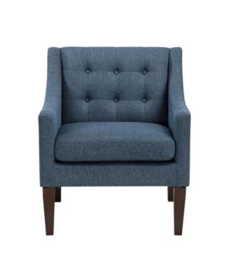 Button-Tufted Polyester Accent Chair, 300LBS Plywood Frame Armchair with Rubber Wood Legs and Zippered Seat Cover