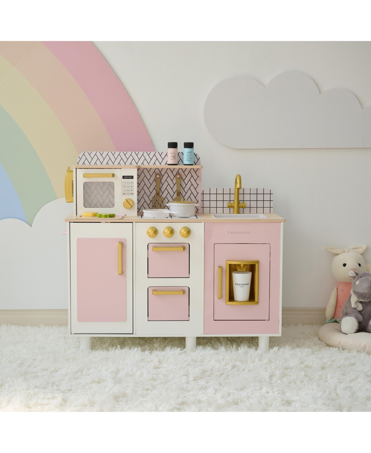 Teamson Kids Hampton Interactive 17-Piece Play Kitchen, Ages 3+ - Pink