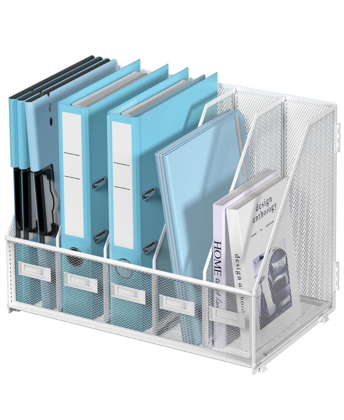 Four Candies Metal Mesh Desk Organizer 5 Vertical Compartments File Holder for Office Classroom Home Workspace - White large