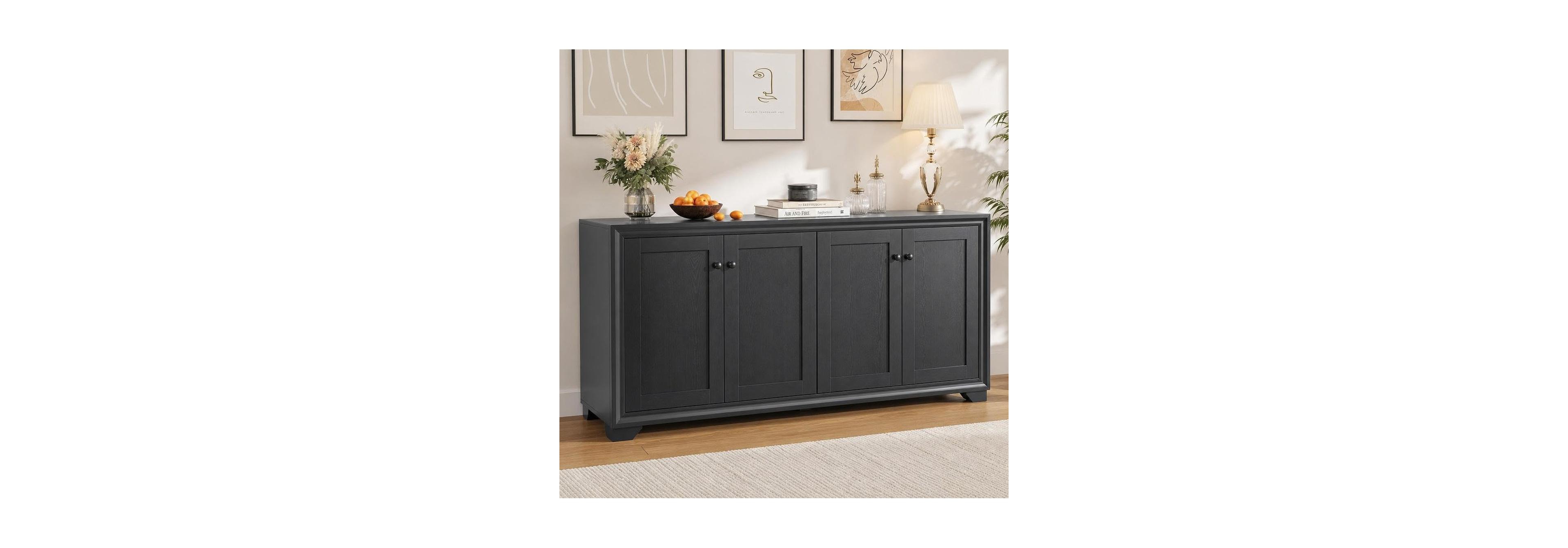 gaomon 60-Inch Buffet Cabinet with Storage, Modern Farmhouse Sideboard 4 Doors and Adjustable Shelves, Coffee Bar Console Table for Dining Room