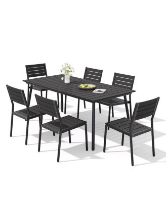 7-Piece Outdoor Dining Set Stackable Chairs and Aluminum Dining Table with Umbrella Hole for Deck, Porch and Backyard