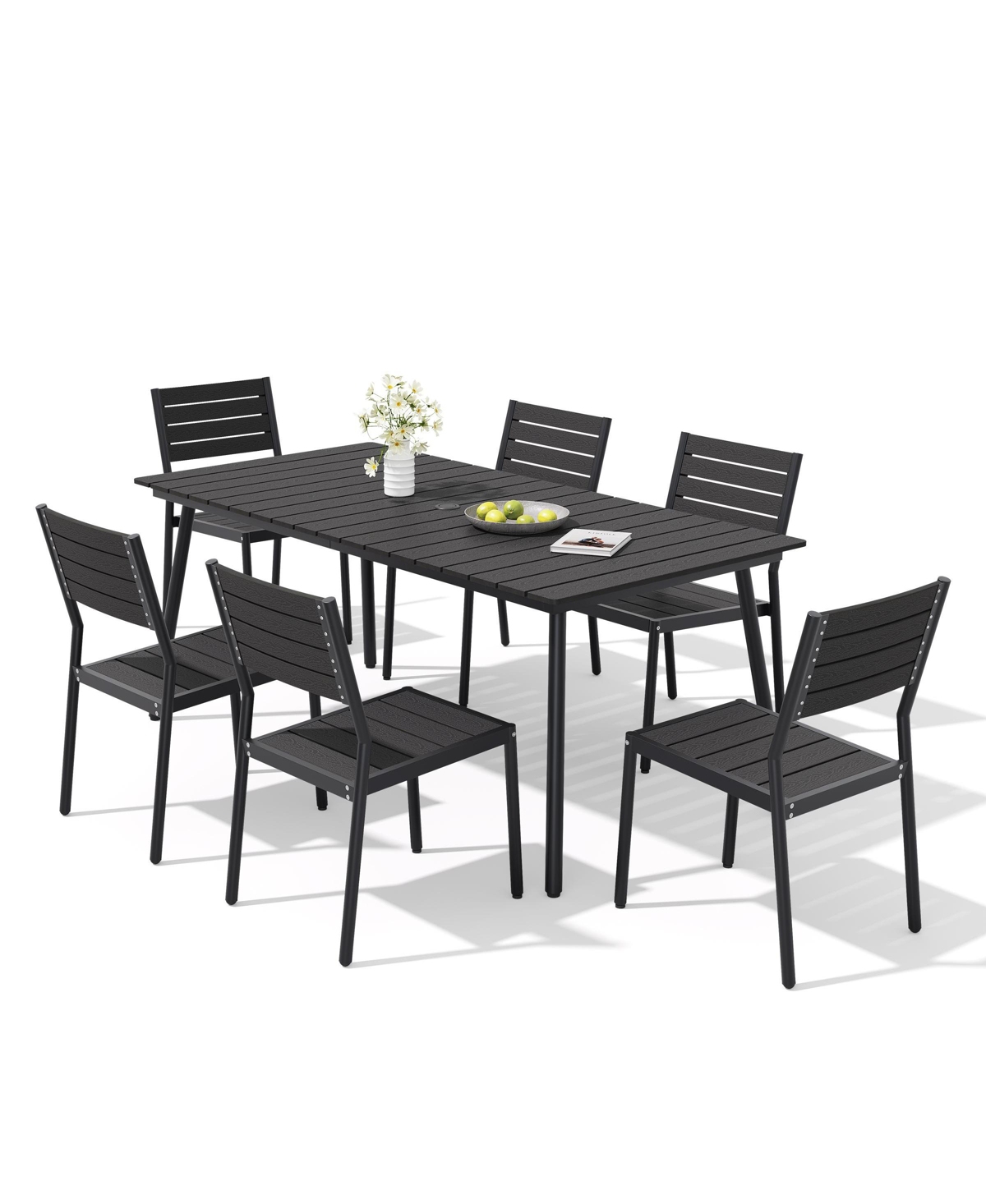 Pellebant 7-Piece Outdoor Dining Set Stackable Chairs and Aluminum Table with Umbrella Hole for Deck, Porch Backyard