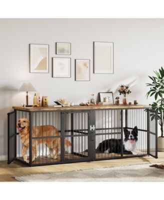 87'' Large Dog Crate Furniture for 2 Dogs, Chew-Resistant Kennel with Divider, TV Stand Side End Table