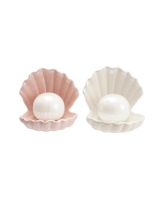 2-Piece Stoneware Seashell with Removable LED Pearl Orb Light, Multicolor