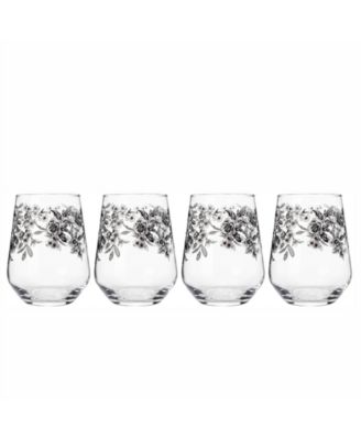 Windsor Rose Stemless Wine Glasses, Set of 4