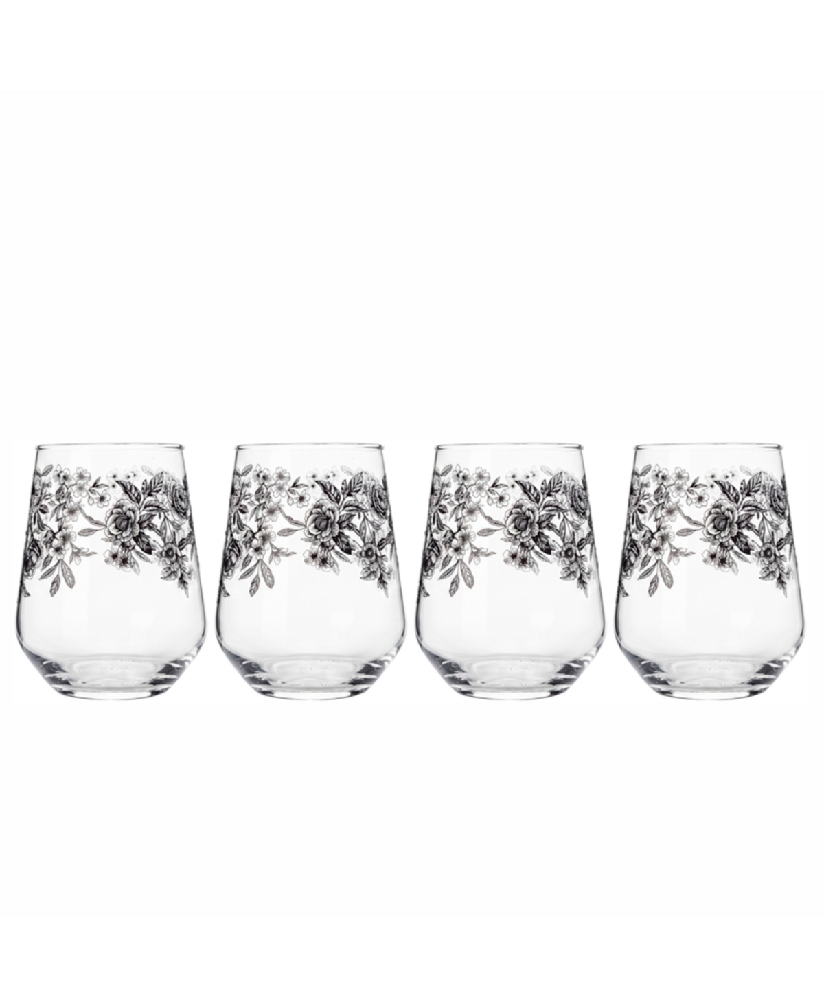 Mikasa Windsor Rose Stemless Wine Glasses, Set of 4