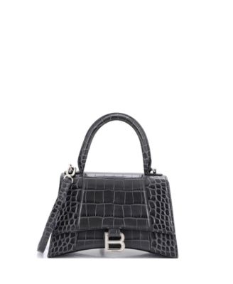 Small Hourglass Top Handle Bag Embossed Leather