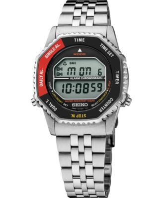 Men's Digital Retro Rotocall Silver-Tone Stainless Steel Watch 37mm