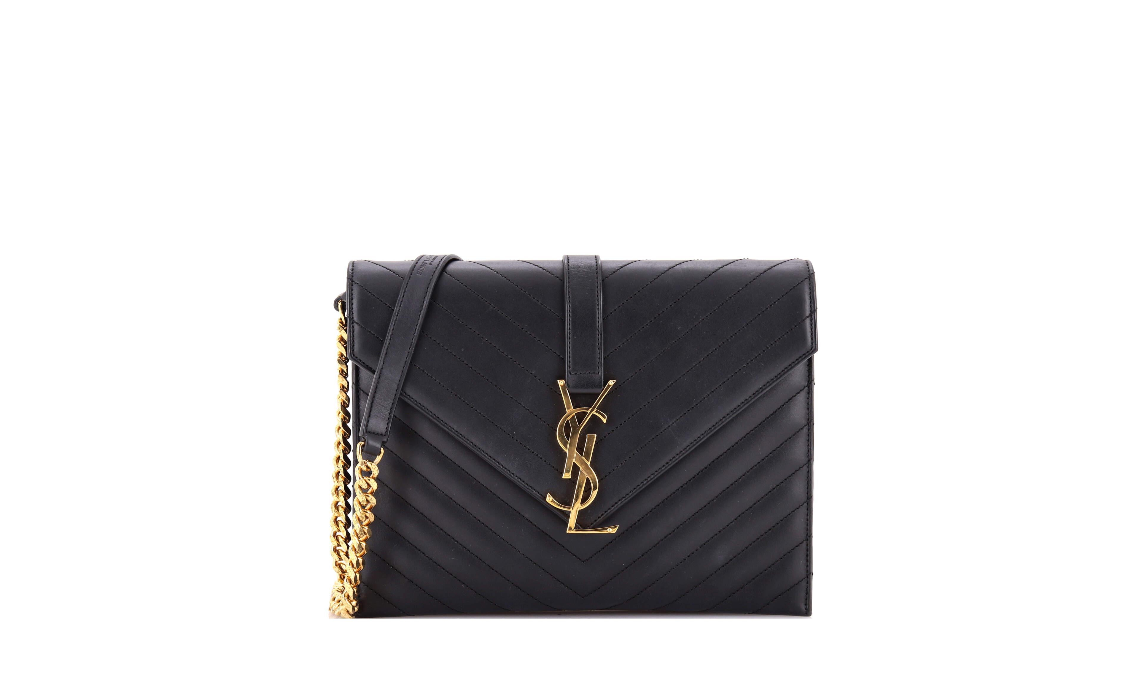 Pre-Owned Saint Laurent Classic Monogram Matelasse Chevron Leather Shoulder Bag