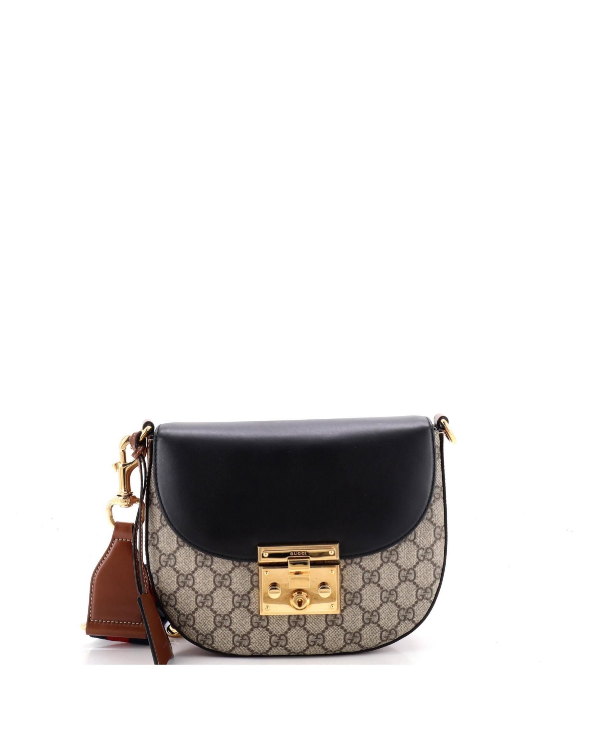 Pre-Owned Gucci Medium Padlock Saddle Shoulder Bag Gg Coated Canvas and Leather - Black