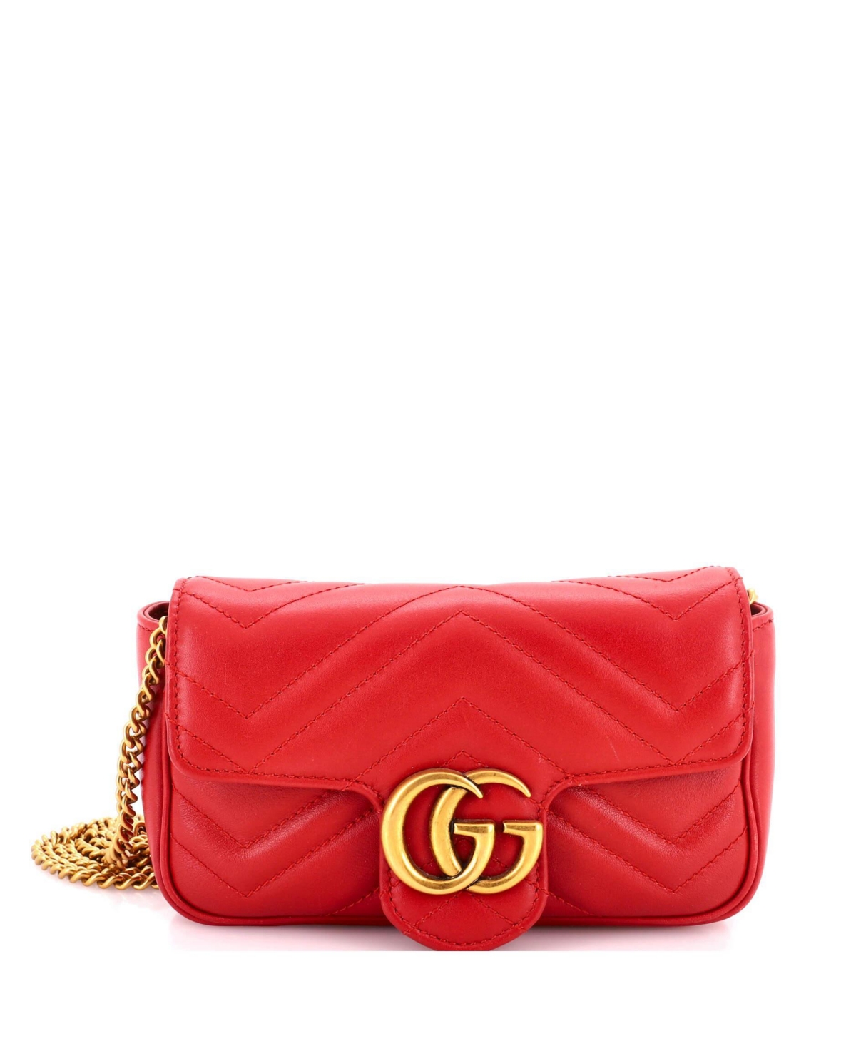 Pre-Owned Gucci Super Mini Gg Marmont Flap Bag Matelasse Leather - Red