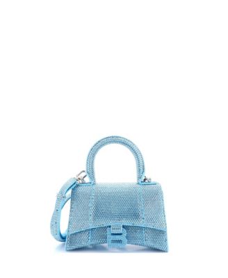 Hourglass Top Handle Faux Suede Crystal Shoulder Bag, 7.5" W x 5" H x 3" D