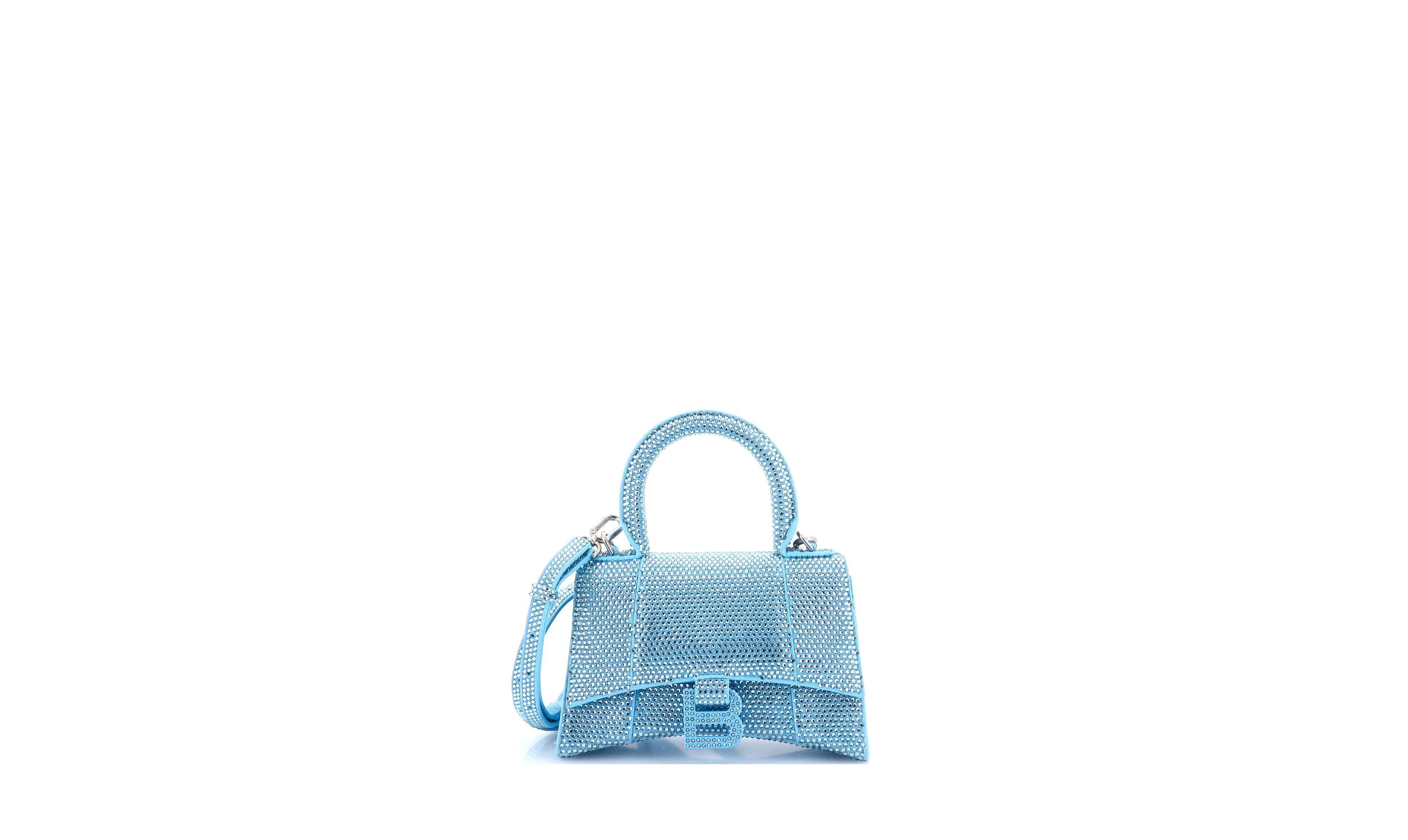Pre-Owned Balenciaga Hourglass Top Handle Faux Suede Crystal Shoulder Bag, 7.5" W x 5" H x 3" D
